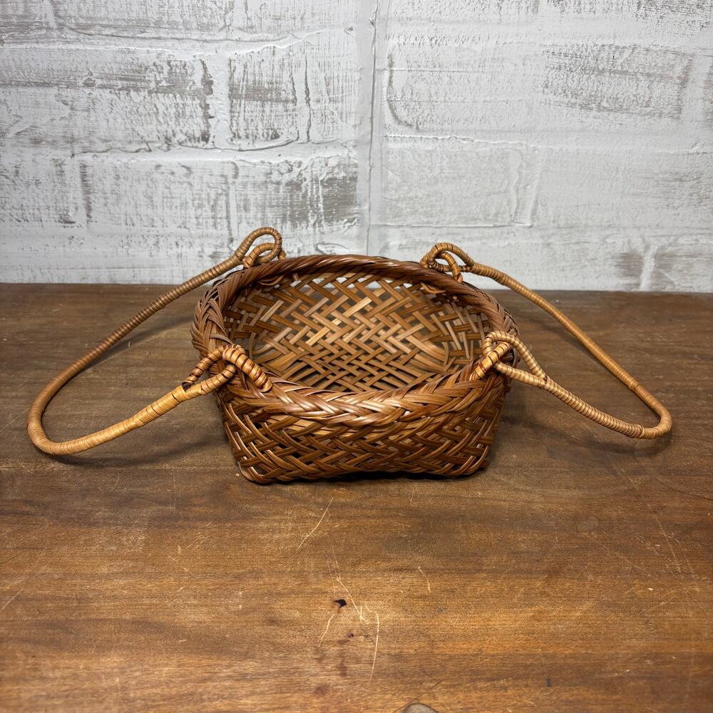 Mid Century Rattan Basket with Handles